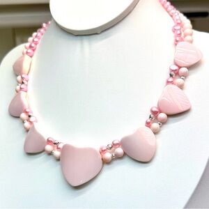 NQC55 Blush Queen Conch & Pink Freshwater Pearl Double String Heart NecklaceS925